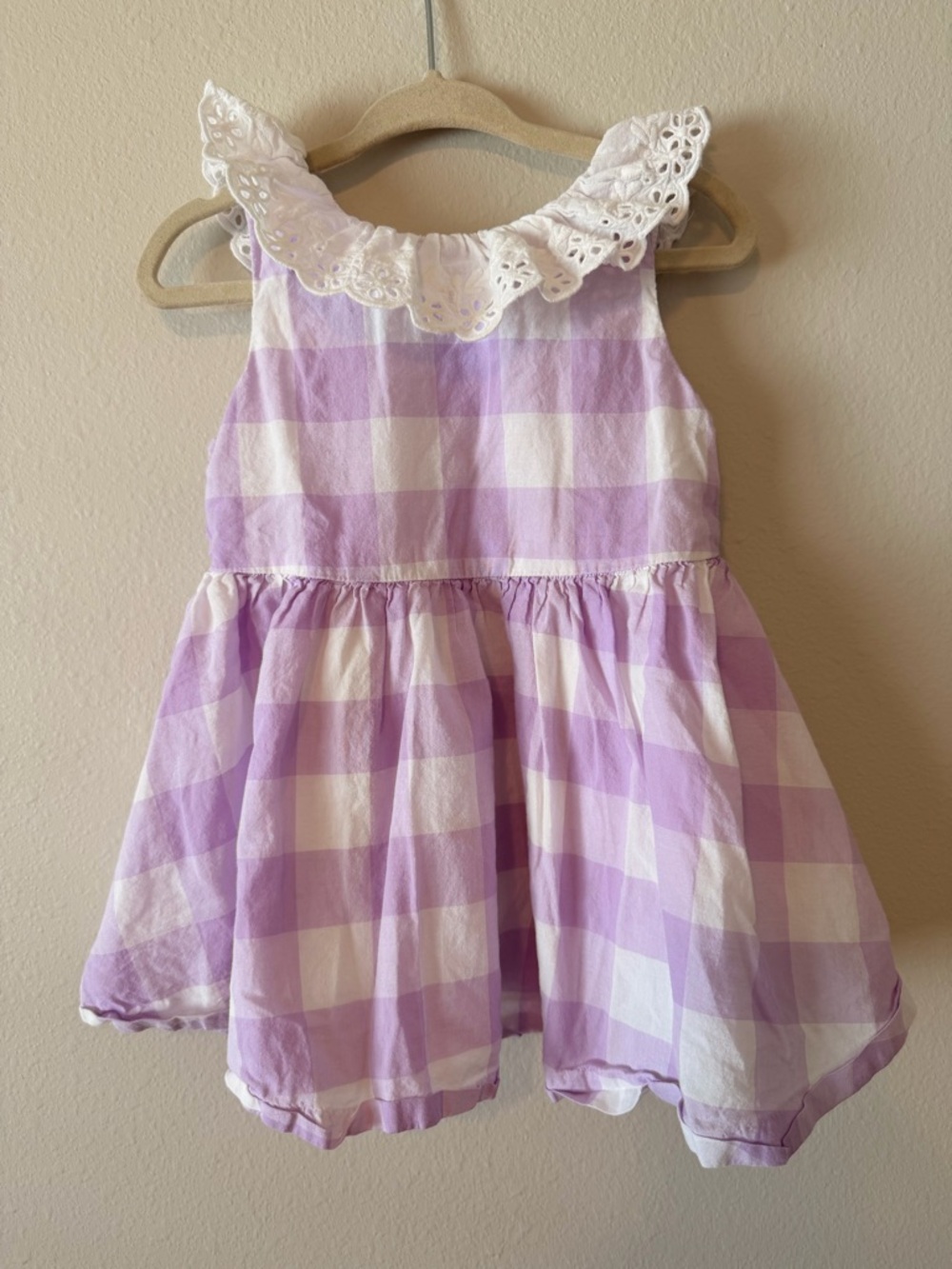 Janie and Jack Lavender and White Gingham Eyelet Collar Dress
